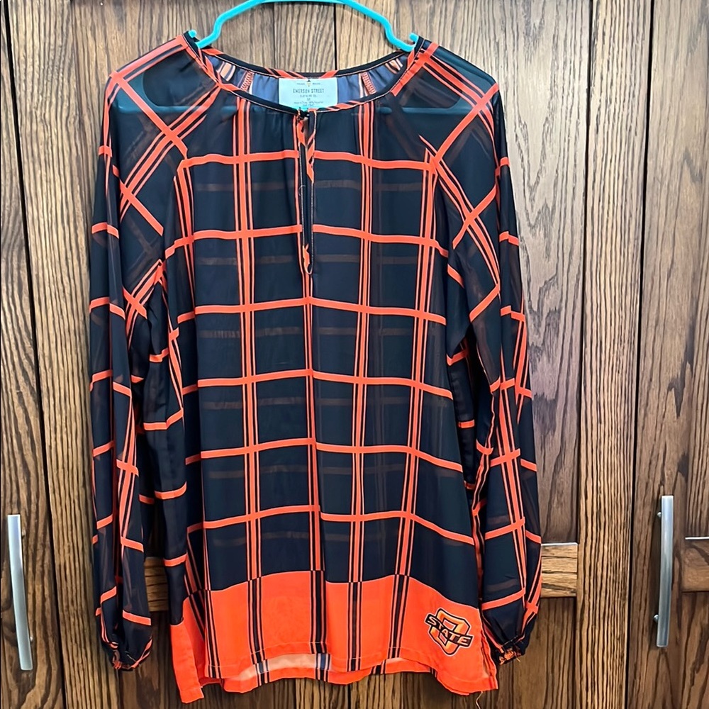 Stylish Black and Orange Plaid Blouse